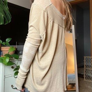 Free People tan over side long sleeve V neck